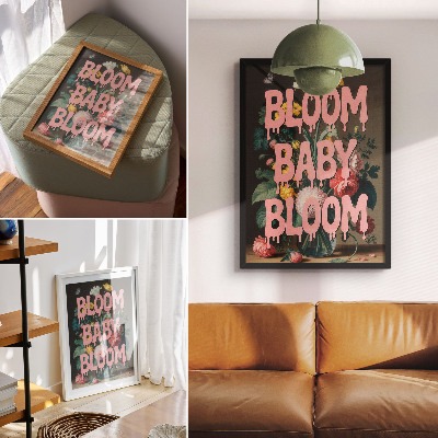 Wandposter Blumen mit rosa Aufschrift: Positive Energie