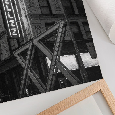 Wandposter Schwarz-weiße Architektur mit Neonlichtern vom Hotel