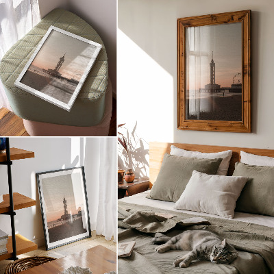 Wandposter Strandturm, pastellfarbener Himmel, Rundumblick
