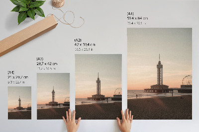 Wandposter Strandturm, pastellfarbener Himmel, Rundumblick