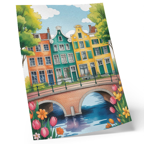 Kunstdruck leinwand Bunte Mietshäuser am Kanal, illustrativer Stil