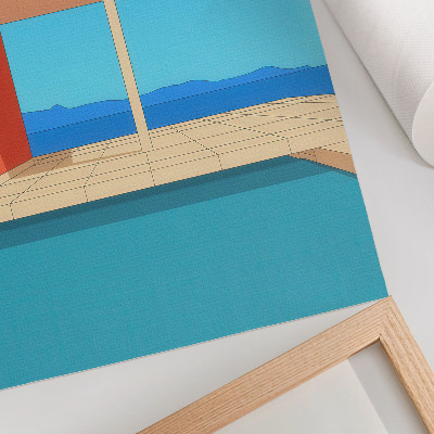 Wandposter Das leuchtend orangefarbene Gebäude und die blaue Aussicht