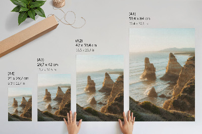 Wandposter Felsenklippen, Sonnenuntergang am Meer