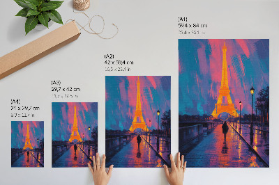 Wandposter Abend in der Stadt, Neonlichter, Regen, Moderne
