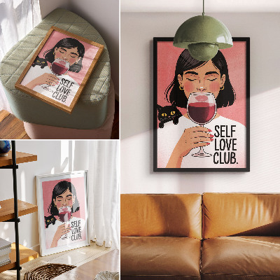 Kunstdruck leinwand Frau mit Wein und Katze im Illustrationsstil