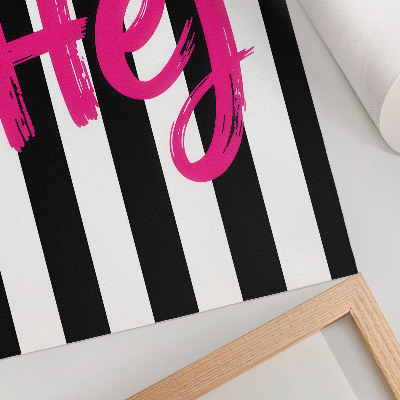 Wandposter Schwarze und weiße Streifen bilden einen Kontrast zur rosa Schrift.