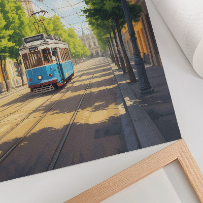 Kunstdruck leinwand Sonnige Straßenbahn, grün und blau