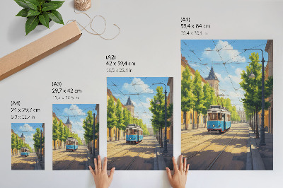 Kunstdruck leinwand Sonnige Straßenbahn, grün und blau