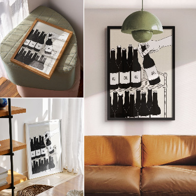 Poster Minimalistische Illustration einer Hand mit Flasche in Schwarz-Weiß