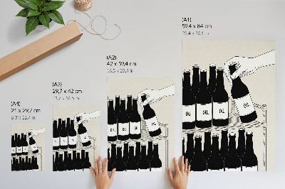 Poster Minimalistische Illustration einer Hand mit Flasche in Schwarz-Weiß