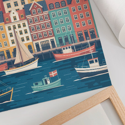 Poster Bunte Mietshäuser am Wasser, Charme und Harmonie