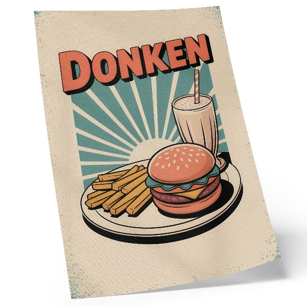 Wandposter Burger und Pommes vor Retro-Hintergrund