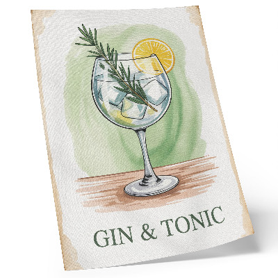 Wandposter Ein Glas Gin mit Rosmarin und Zitrone auf grünem Hintergrund