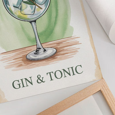 Wandposter Ein Glas Gin mit Rosmarin und Zitrone auf grünem Hintergrund