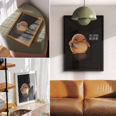 Poster Niedliche Ente mit Messer auf schwarzem Hintergrund