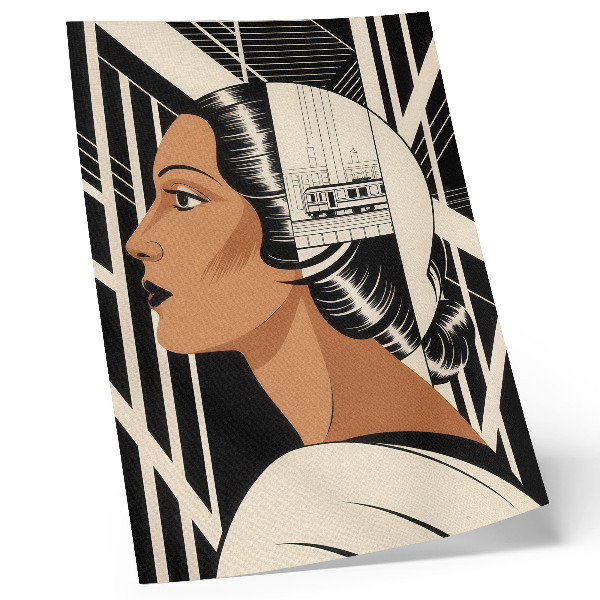 Wandposter Frauenprofil, geometrische Linien, modernistischer Stil