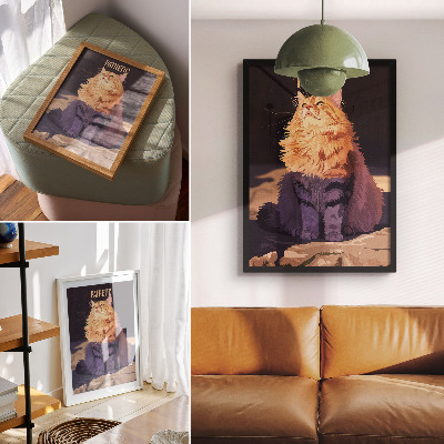 Poster Katze mit Text orange grau beige