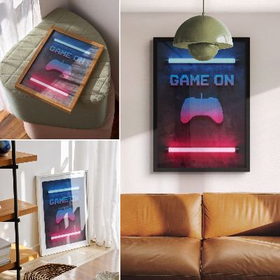 Kunstdruck leinwand Dynamik der Neon-Pixel-Beschriftung auf dem Spielpad