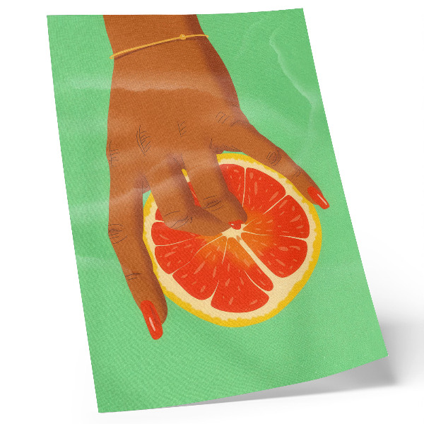 Poster Hand mit Grapefruit in leuchtenden Farben, Pop-Art