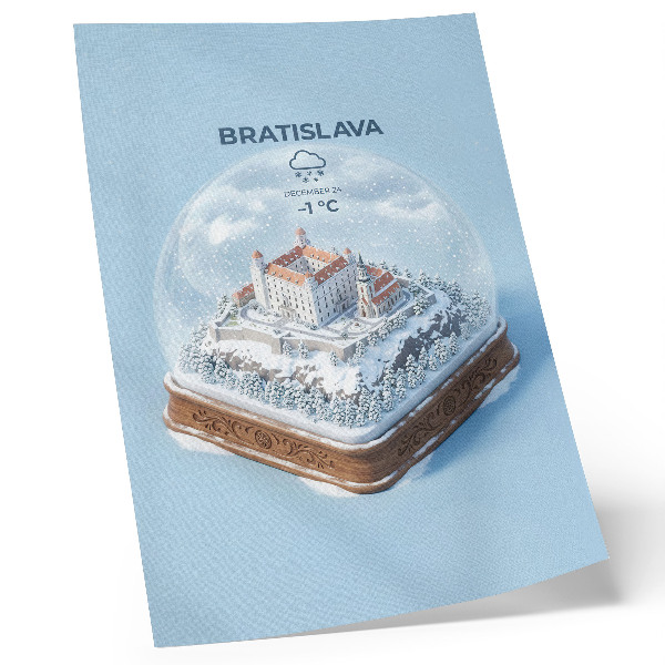 Poster Winterkugel mit Schloss und Schnee (Illustrationsstil)