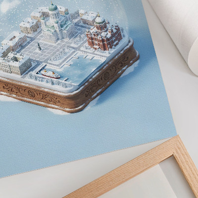 Poster Miniatur-Helsinki in einer Schneekugel