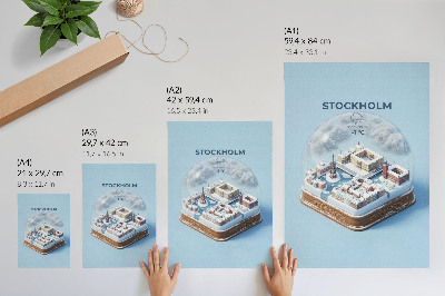 Wandposter Stockholm in einer Kugel, moderne Architektur, Winterklima