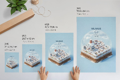 Wandposter Miniaturstadt in einer Kugel, winterliche Atmosphäre, Magie