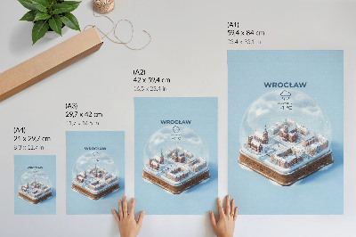 Poster Eine Miniaturstadt in einer winterlichen Glaskugel