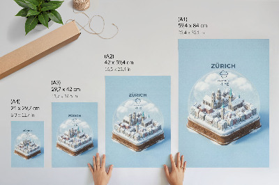 Wandposter Stadt in einer Glaskugel, Winterschneearchitektur