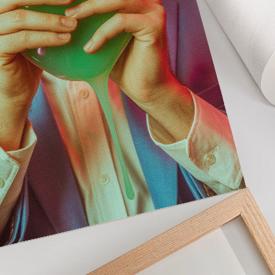 Kunstdruck leinwand Eine farbenfrohe Maske in den Händen einer surrealen Figur