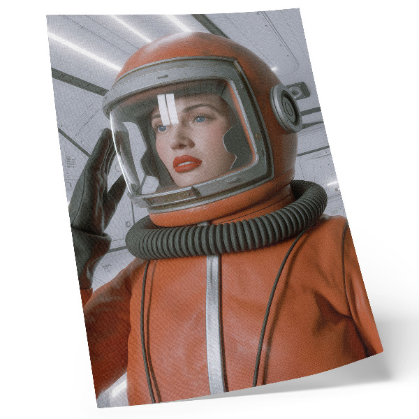 Wandposter Weltraumfigur im orangefarbenen Raumanzug