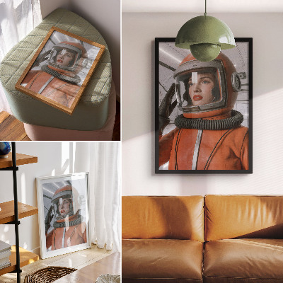 Wandposter Weltraumfigur im orangefarbenen Raumanzug