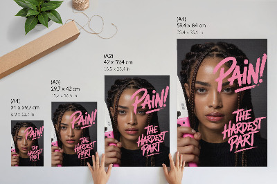 Poster Gesicht mit pinkfarbener Schrift, dynamische Atmosphäre