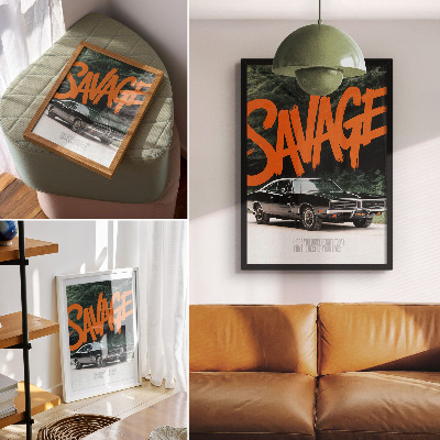 Kunstdruck leinwand Klassisches Auto, orangefarbene Schriftzüge, Naturmotiv