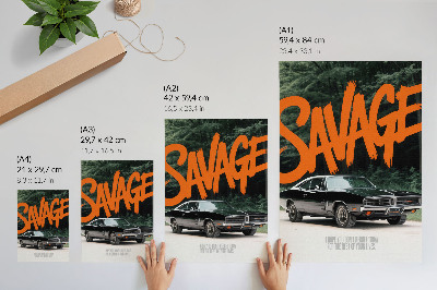 Kunstdruck leinwand Klassisches Auto, orangefarbene Schriftzüge, Naturmotiv