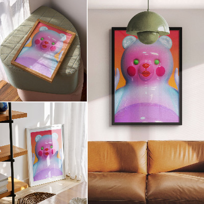 Kunstdruck leinwand Bunter Teddybär, leuchtende Farben, moderne Komposition
