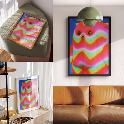 Wandposter Eine Figur mit intensiven Farben und einem fröhlichen Muster