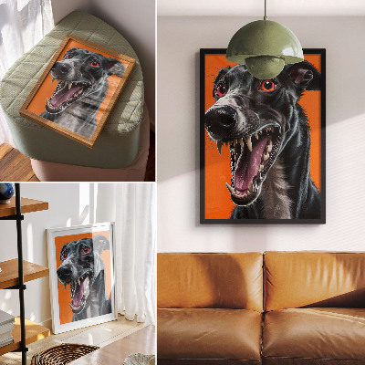 Poster Schwarzes Fell, orangefarbener Hintergrund, ausdrucksstarke Details