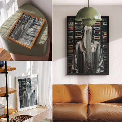 Kunstdruck leinwand Eine Gestalt in Weiß vor einer Wand aus Kassetten.