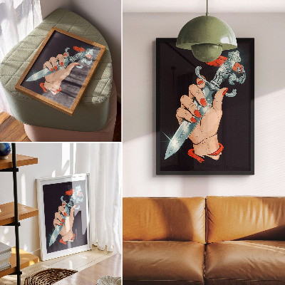 Poster Hand mit Dolch, blitzende Details