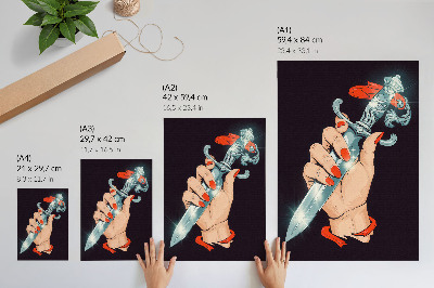 Poster Hand mit Dolch, blitzende Details