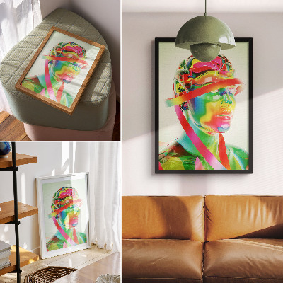 Kunstdruck leinwand Bunte Wellen auf einer futuristischen Figur