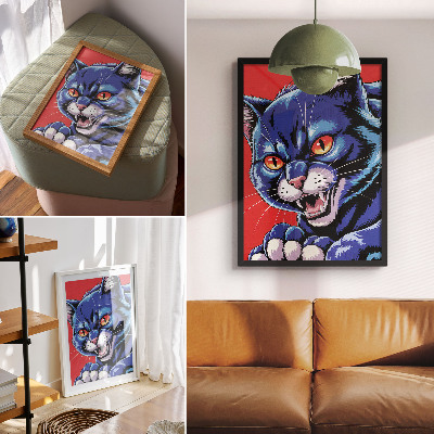 Poster Energiegeladene blaue Katze mit orangefarbenen Akzenten