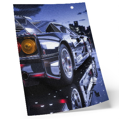 Poster Scheinwerfer eines Sportwagens in der Stadt bei Nacht