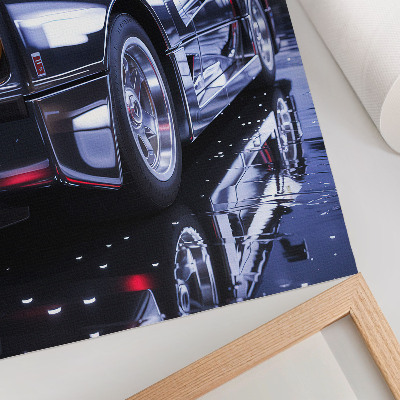 Poster Scheinwerfer eines Sportwagens in der Stadt bei Nacht