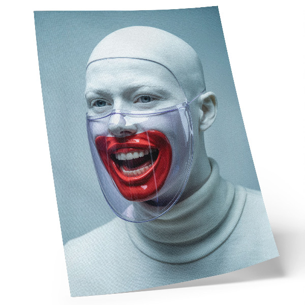 Poster Modernes Gesicht hinter einer Maske, glasiges Gesicht rot.