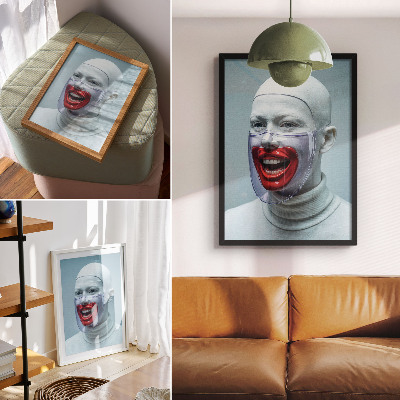 Poster Modernes Gesicht hinter einer Maske, glasiges Gesicht rot.
