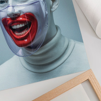 Poster Modernes Gesicht hinter einer Maske, glasiges Gesicht rot.