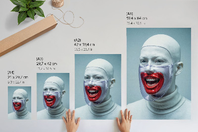 Poster Modernes Gesicht hinter einer Maske, glasiges Gesicht rot.