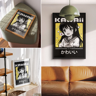 Poster Manga-Stil, schwarze Linien, gelbe Akzente